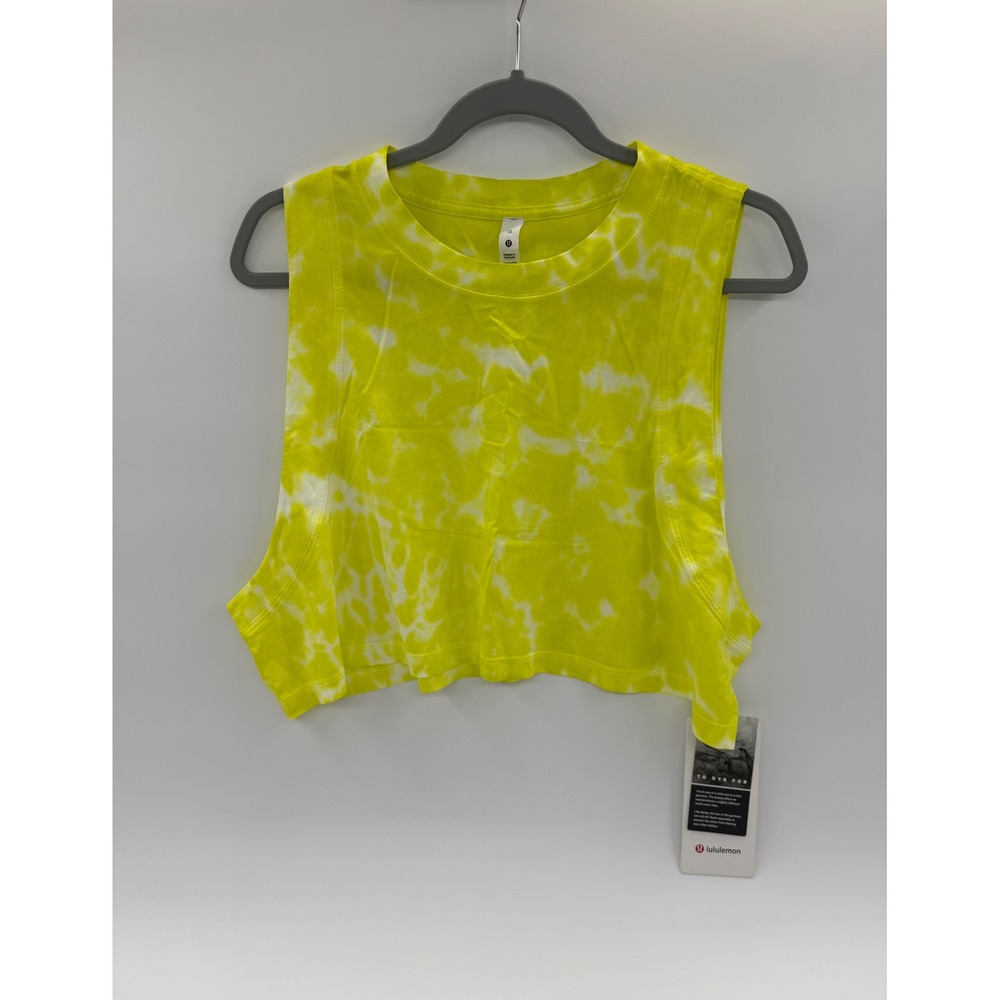 Lululemon All Yours Crop Tank Tie Dye Yellow White Pima Cotton Size 12 LW1DEXS